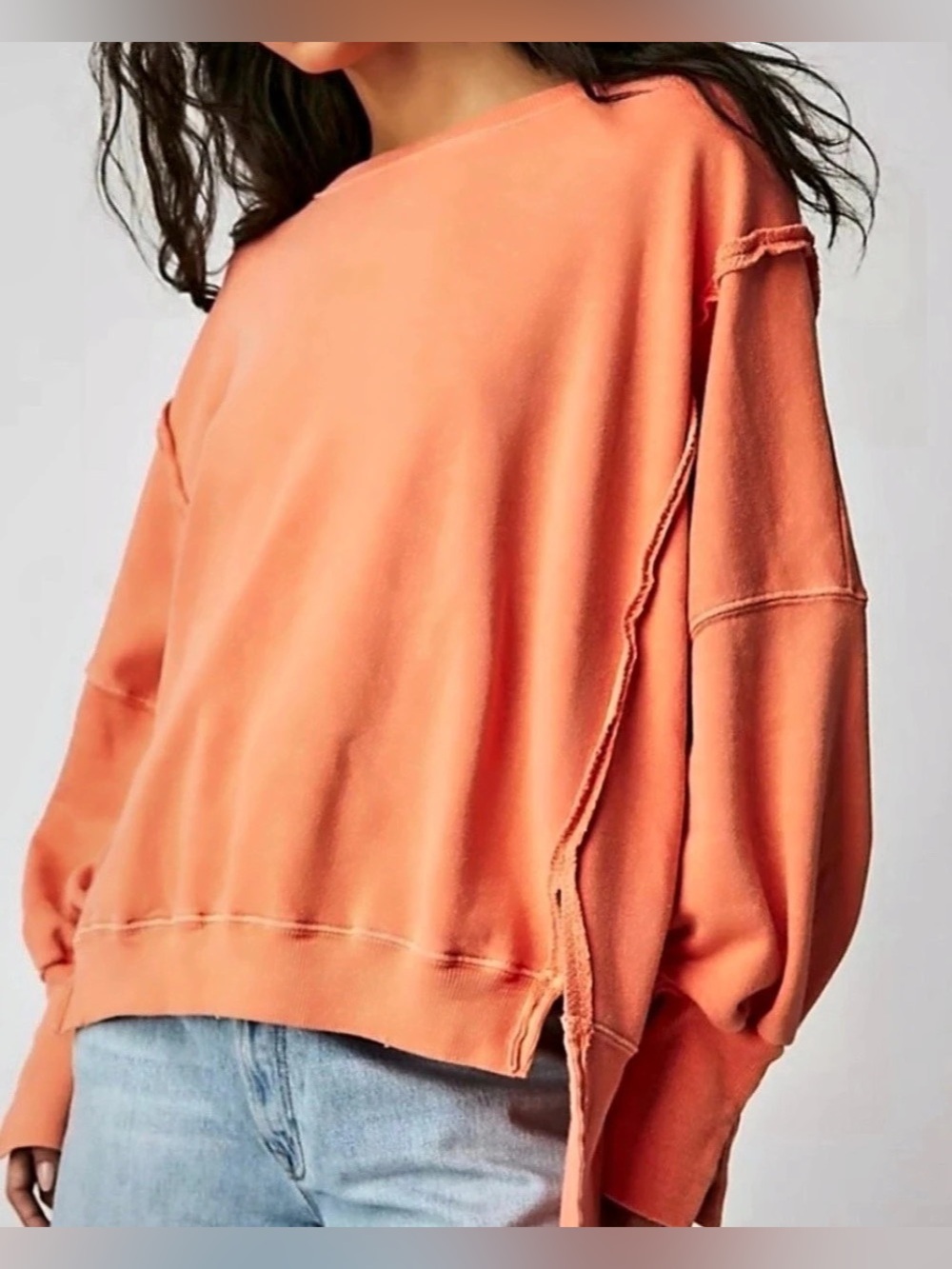 We The Free Orange Camden Oversized Exposed Seam Distressed Sweatshirt - Size L